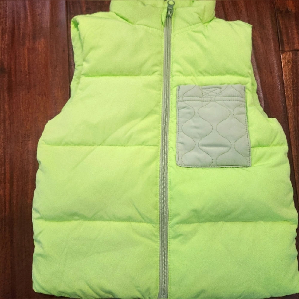 Girls Cat & Jack Neon Yellow Green Gray Puffer Vest Size Small 6/6X - NWOT